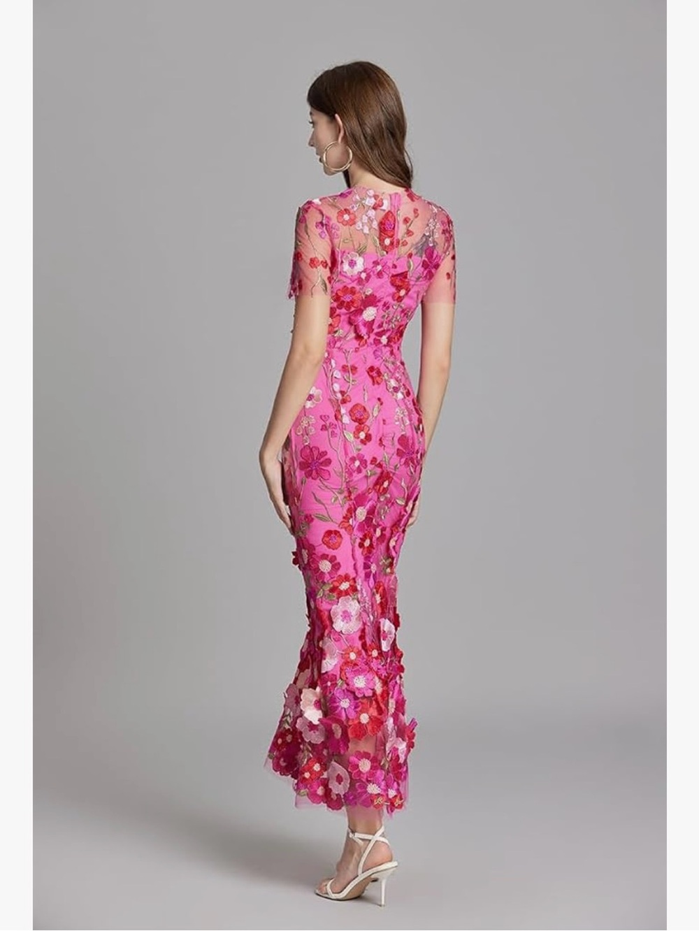 Floral Pink Embroidered Lace Maxi Dress - Picture 3 of 5